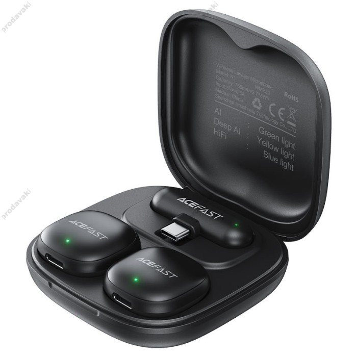 Бездротовий мікрофон ACEFAST R1 wireless lavalier microphones AI Type-C 2 мікрофона Black